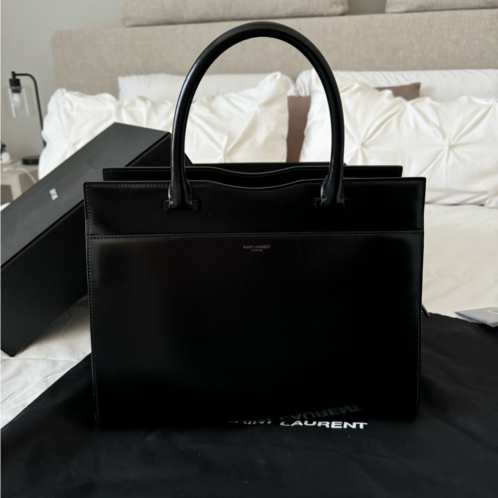 Saint Laurent Uptown Black Leather Tote Bag - Medium
